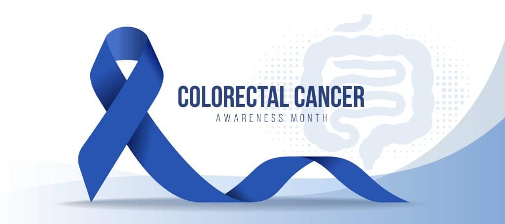 Colorectial cancer awareness month dark blue ribbon awareness sign on intestine symbol and curve texture background vector design