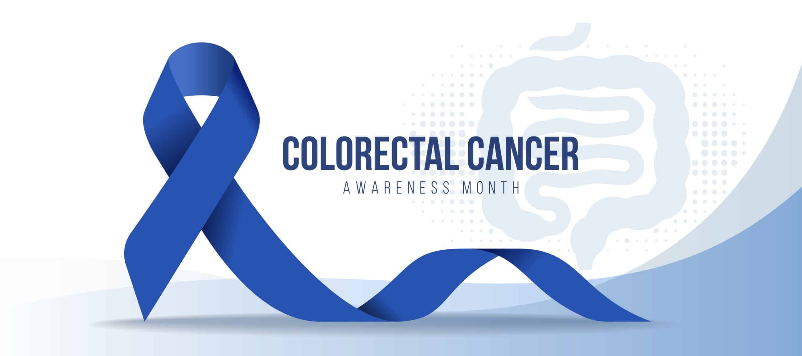 Colorectial cancer awareness month dark blue ribbon awareness sign on intestine symbol and curve texture background vector design scaled